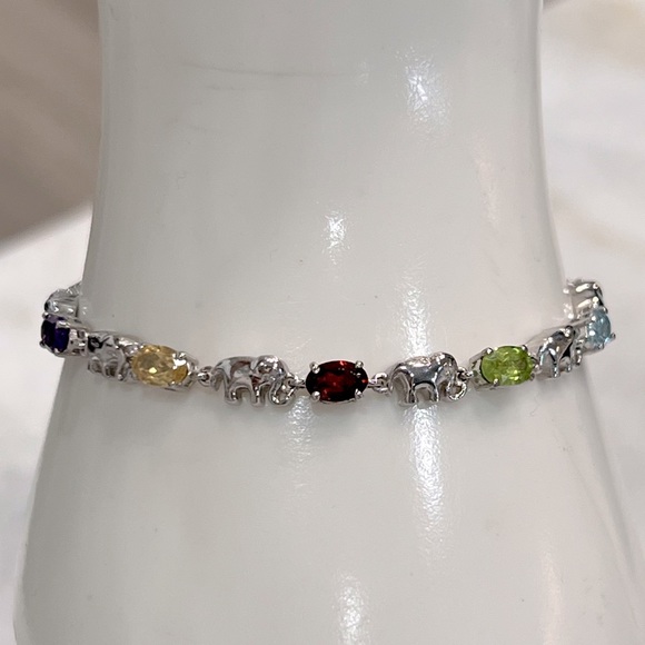 Multigemstone Silver Elephant BOLO Bracelet - Picture 2 of 11